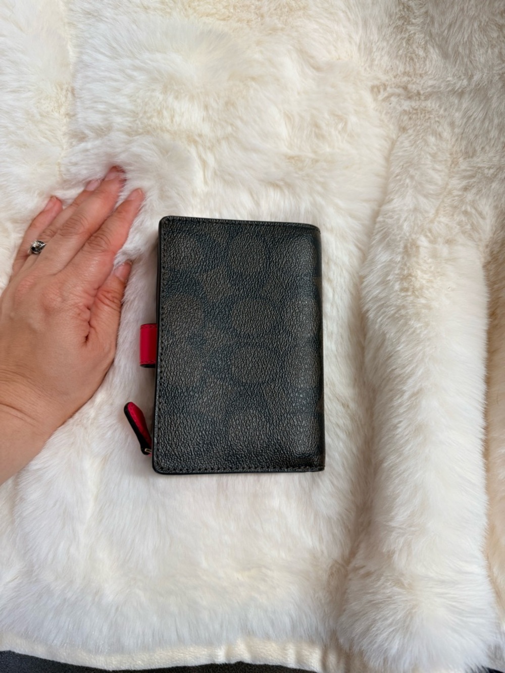 Coach Black Signature Compact Wallet with Pink Snap Tab - Picture 5 of 13